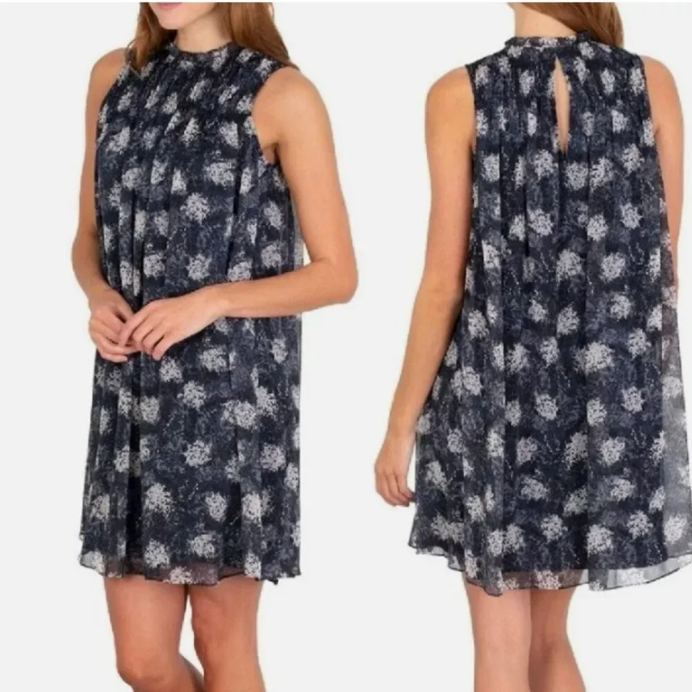 Joie Navy Baltic Print Chiffon Swing Dress - Size XS